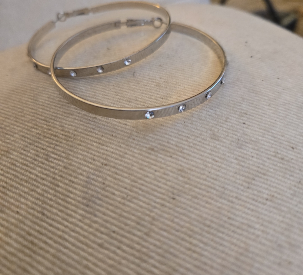 Elegant Silver Hoop Earrings with Crystal Accents